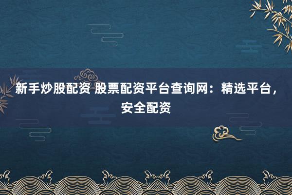 新手炒股配资 股票配资平台查询网：精选平台，安全配资