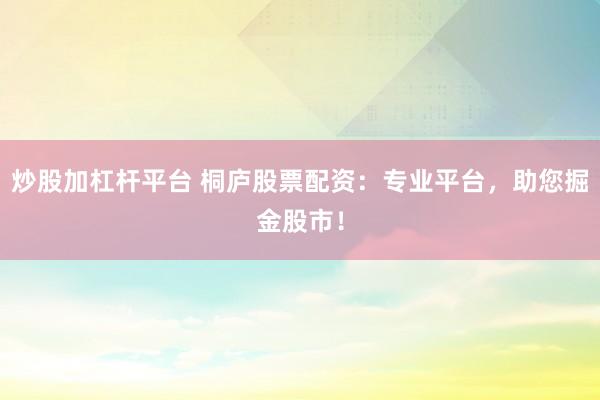 炒股加杠杆平台 桐庐股票配资：专业平台，助您掘金股市！