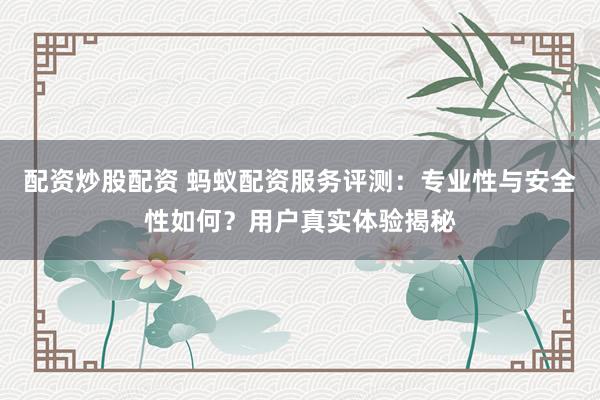 配资炒股配资 蚂蚁配资服务评测：专业性与安全性如何？用户真实体验揭秘