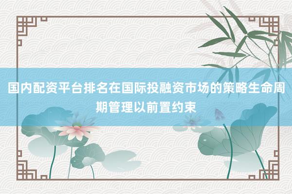 国内配资平台排名在国际投融资市场的策略生命周期管理以前置约束